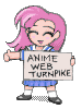 An animated gif of the pink-haired Anime Web Turnpike mascot, Trixie Turnpike